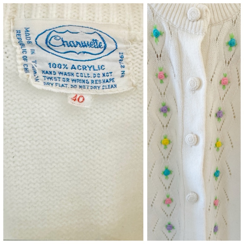 Vintage 1970s Embroidered Floral Knit Grannycore Cardigan Sweater, Button Front - Picture 14 of 17